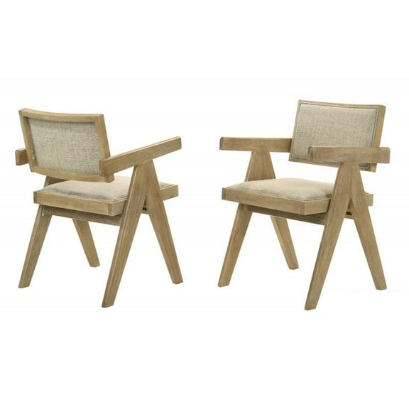 2 Piece Wooden Dining Chair Set, Light Oak Wood Finish Stylish Kitchen Chair, Fabric Upholstered Arm Chairs, Kepler Driftwood