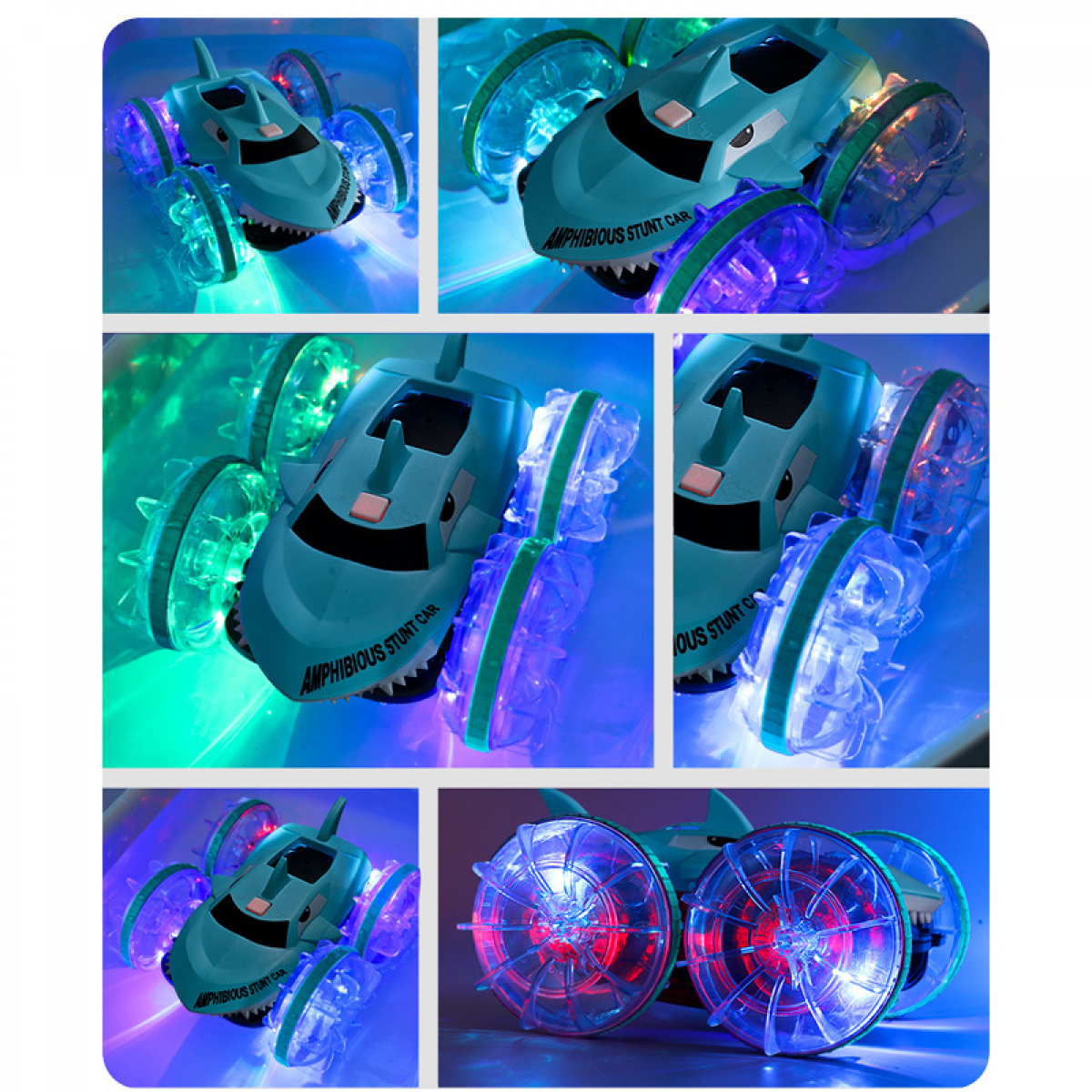 Amphibious Waterproof RC Stunt Car, Gesture Controlled RC Truck with Lights for Boys Gifts(Blue)