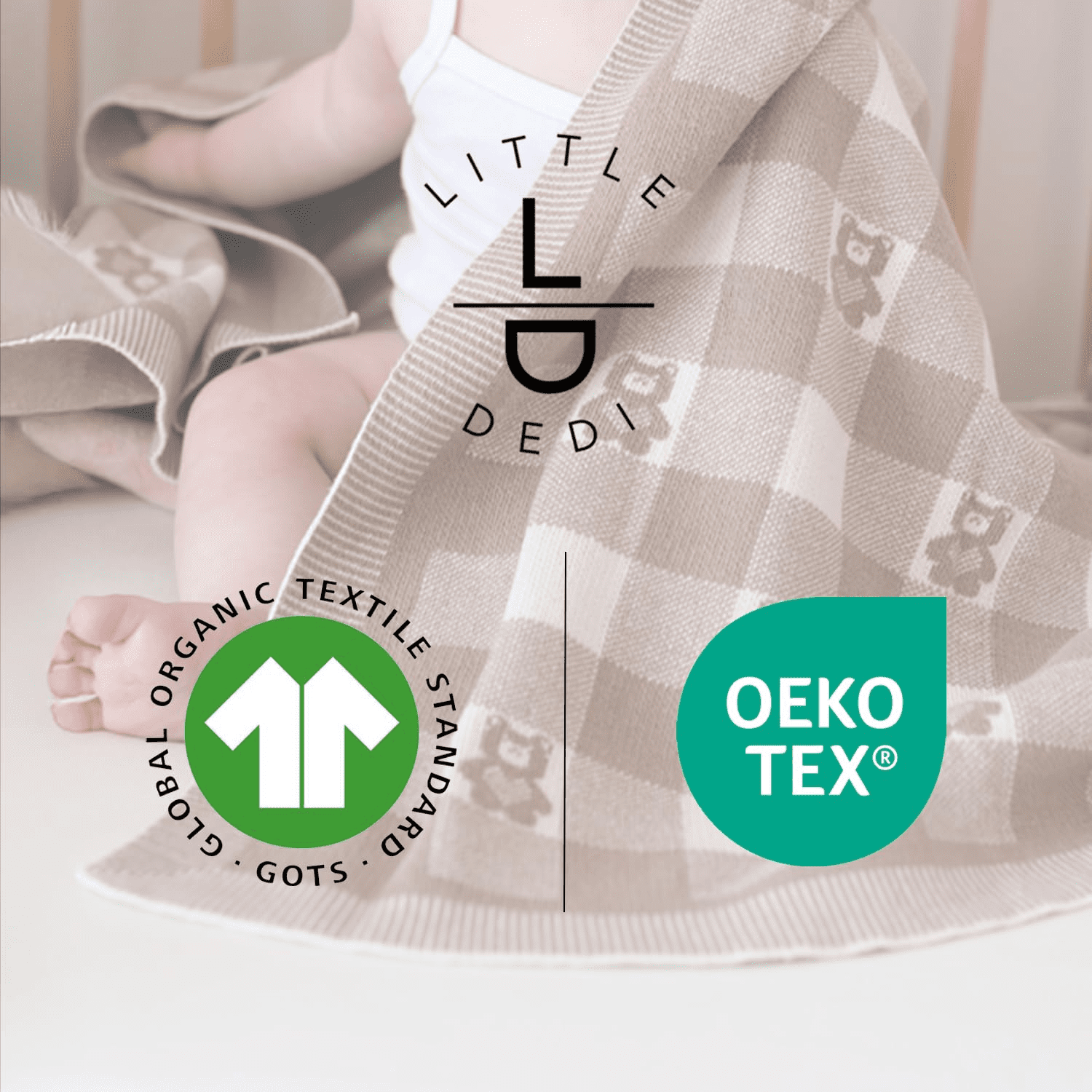 Gender-Neutral Checkered Baby Blanket 30x40 Inches, Mocha Teddy Bear – 100% Organic GOTS Certified Cotton, Soft and Lightweight, Perfect for Swaddling