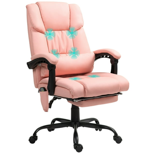Vinsetto Chaise de Bureau de Massage par Vibration à 6 Points avec Repose-Pieds Télécommande Rose