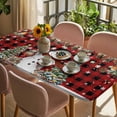 thumbnail image 3 of Red Plaid Christmas Table Cloths for 6 Foot Rectangle Tables, Snowman Xmas Tree Ball Snowflake Winter Patio Waterproof Elastic Fitted Tablecloths, Washable Rectangular Table Cover for Camping, 3 of 8