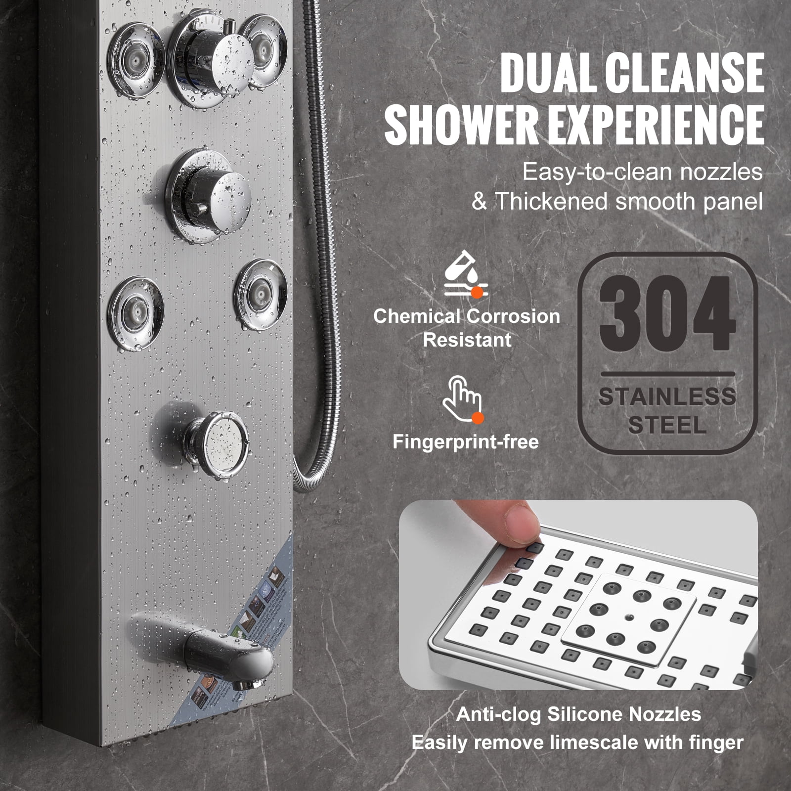 KFFKFF Shower Panel Tower System 6 Modes Hydroelectricity LED Stainless Steel