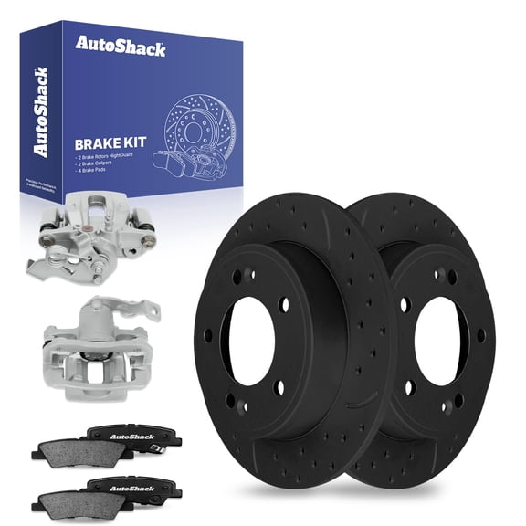 AutoShack Rear Drilled & Slotted Brake Rotors Ceramic Brake Pads Calipers | Replacement for 2011-2016 Hyundai Elantra 2013-2014 Elantra Coupe FWD | Black E-Coated | 8-PC Brake Kit | NightGuard