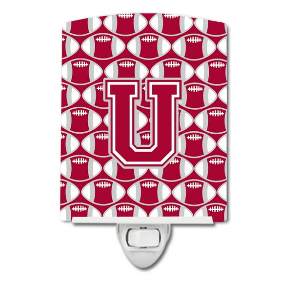 Caroline's Treasures CJ1065-UCNL Letter U Football Crimson, grey and white Ceramic Night Light, 6x4x3", multicolor