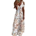thumbnail image 3 of Women Summer Boho Beach Printed Long Dress Lace Cold Shoulder Casual Maxi Dress, 3 of 3