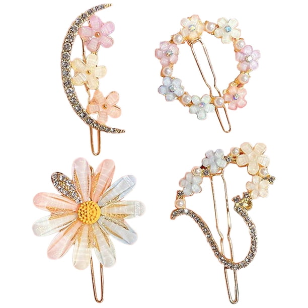 4 pinzas para el pelo con diamantes de imitación de cristal para niñas, pasadores para el pelo con flores, accesorios para el cabello