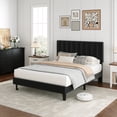 thumbnail image 3 of Full Size Black Suede Upholstered Platform Bed Frame – Adjustable Vertical Channel Tufted Headboard, Sturdy Wooden Slats Support, No Box Spring Needed, Easy Assembly – Black Easy Assembly, 3 of 8