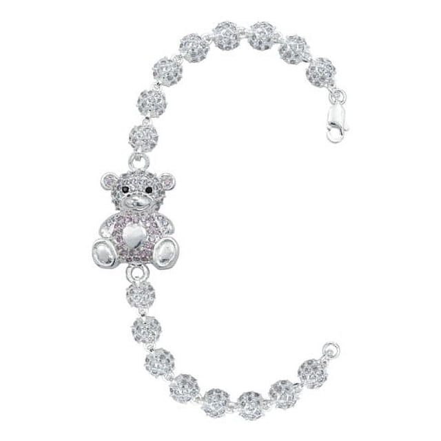 JOYARIS Pulsera Chica Oso Corazón Regalo Amor Zirconias Plata 925 Talla Largo / Ancho 18.5 cm x 3 mm PT-0001063