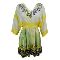 Mogul Womens Yellow Tie Dye Rayon Cover Up Dress Beachwear Summer Comfy Dresses