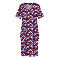 thumbnail image 4 of Vestido de verano holgado con bolsillos en espiral rojo y azul sobre blanco para mujer, vestido de noche., 4 of 7