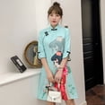 thumbnail image 4 of Elegante vestido ajustado con estampado de linda niña mejorado Cheongsam joven ajustado cómodo, 4 of 5