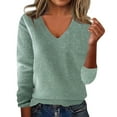 thumbnail image 2 of Sweaters for Women V Neck Long Sleeve Loose Knit, Business Casual Work Pullover Fall Top Mint Green S, 2 of 5