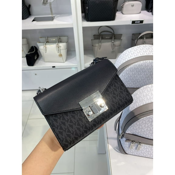 Michael Kors Women's Rose Small Logo Pvc Convertible Crosssbody Bag (Black)