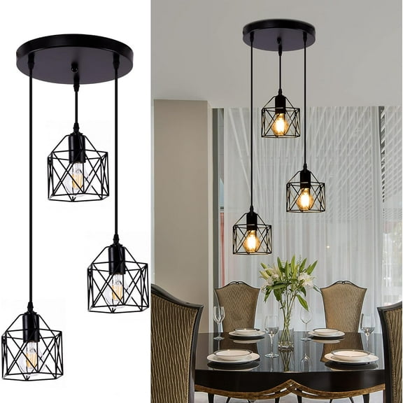 Pendant Light, Black Industrial Farmhouse Metal Hanging Lights Fixture Ceiling Lamp, Dining Room Light for Barn Restaurant Foyer Bar Hallway Kitchen Island E26
