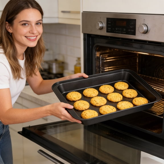 Nonstick Stackable Baking Sheet Pan - Resistant Thick Steel Easy - Clean Oven Bakeware for Cookies/Bread/Meat