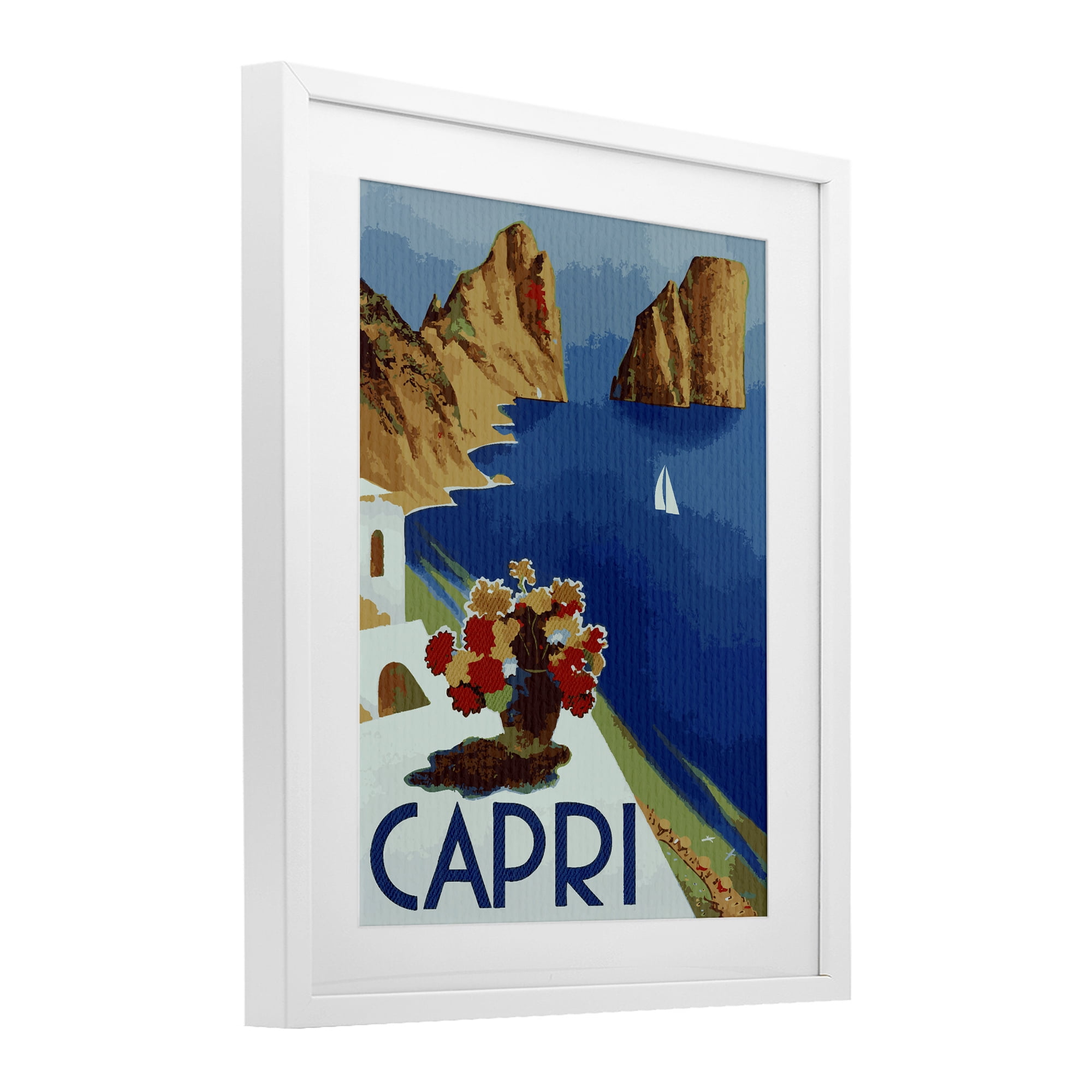 Stupell Industries Capri Island Cliffs White Framed Print Under Glass, design by Lil' Rue