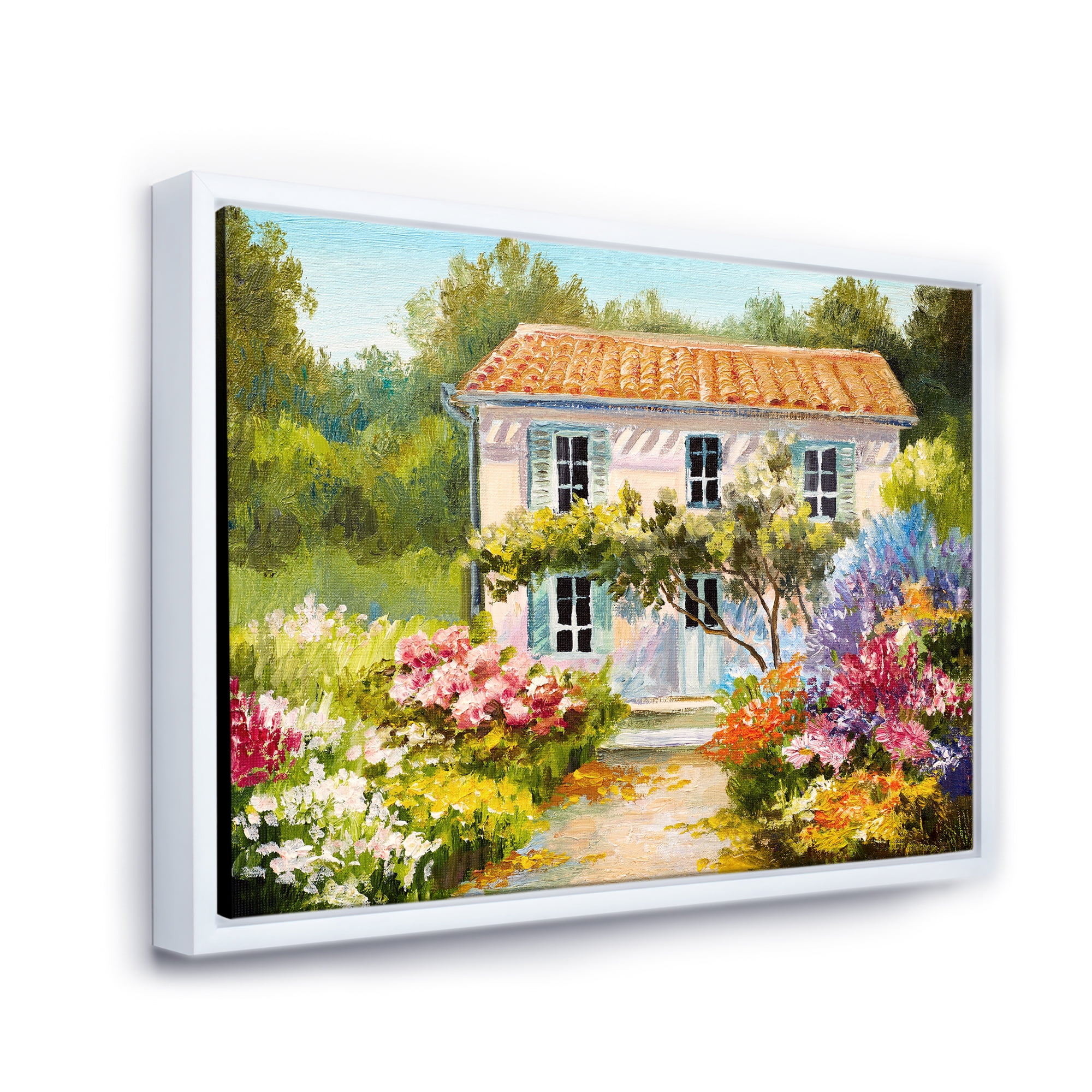 Designart 'The Mountain With Flowers With Little House II' Traditional Framed Canvas Wall Art Print