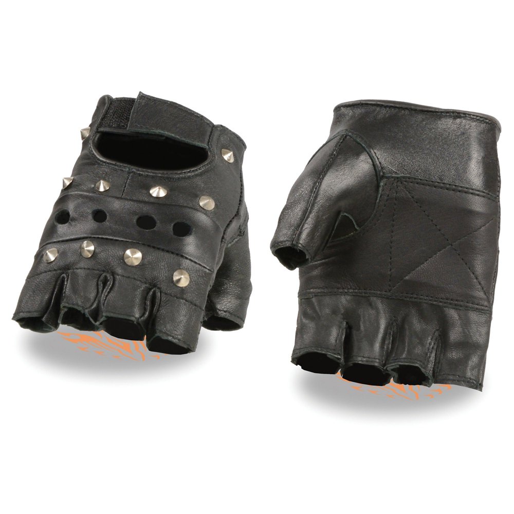 Milwaukee Leather Men's Leather Fingerless Glove With Studs and Padded