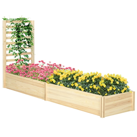 Raised Garden Bed With Trellis And 2 Compartments, 43 Inch Wooden Planter Box Kit