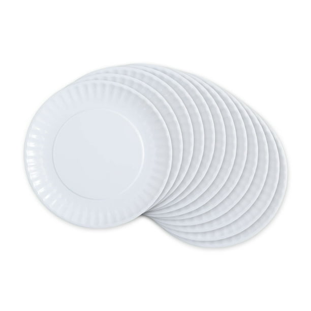 Plato DII de melamina reutilizable, 23 cm, blanco (juego de 12)