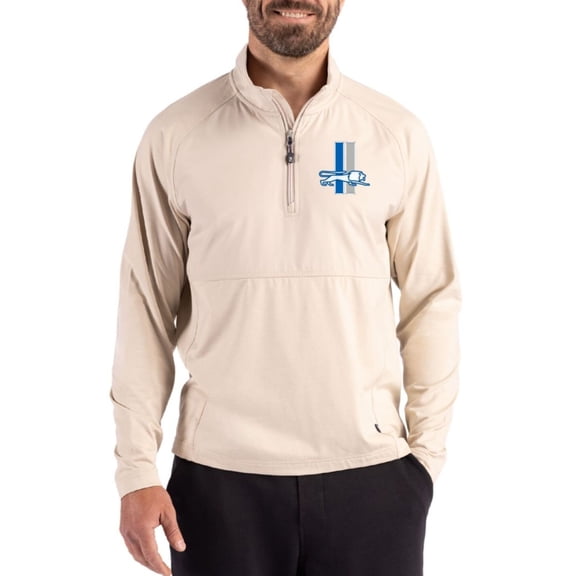 Men's Cutter & Buck Light Brown Detroit Lions Adapt Eco Knit Hybrid Recycled Quarter-Zip Jacket