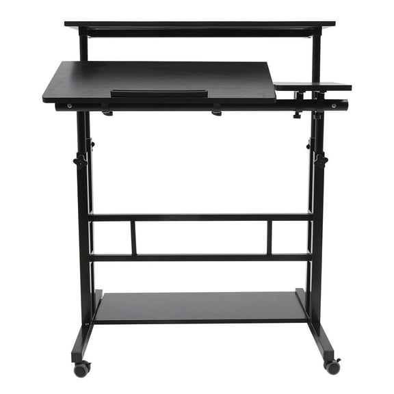 Portable Office Laptop Desk Rolling Adjustable Table Cart Computer Mobile Stand (Black)
