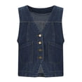 thumbnail image 2 of Women’s Denim Cropped Vests Button V-Neck Jean Vests Tops Sleeveless Jean Jacket Summer Western Waistcoat with Pockets Blue 3XL, 2 of 6
