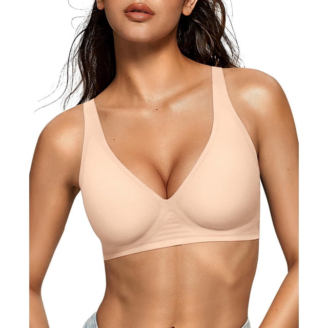 Sujetador cómodo inalámbrico Deep V de Bra OEAK Semolina S para mujer