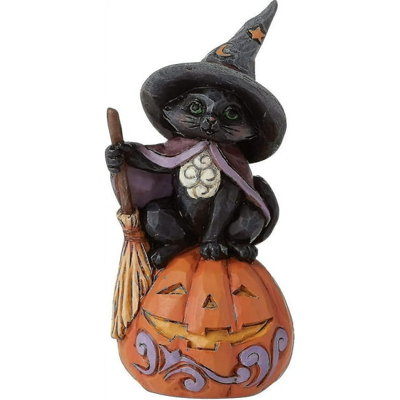 Black Cat On Pumpkin Miniature Figurine, 4 Inch, (1pcs,black)