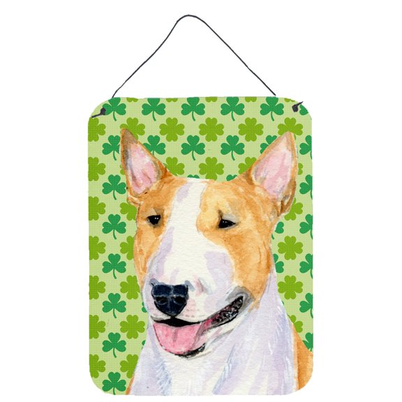 Bull Terrier St. Patricks Day Shamrock Portrait Wall or Door Hanging Prints