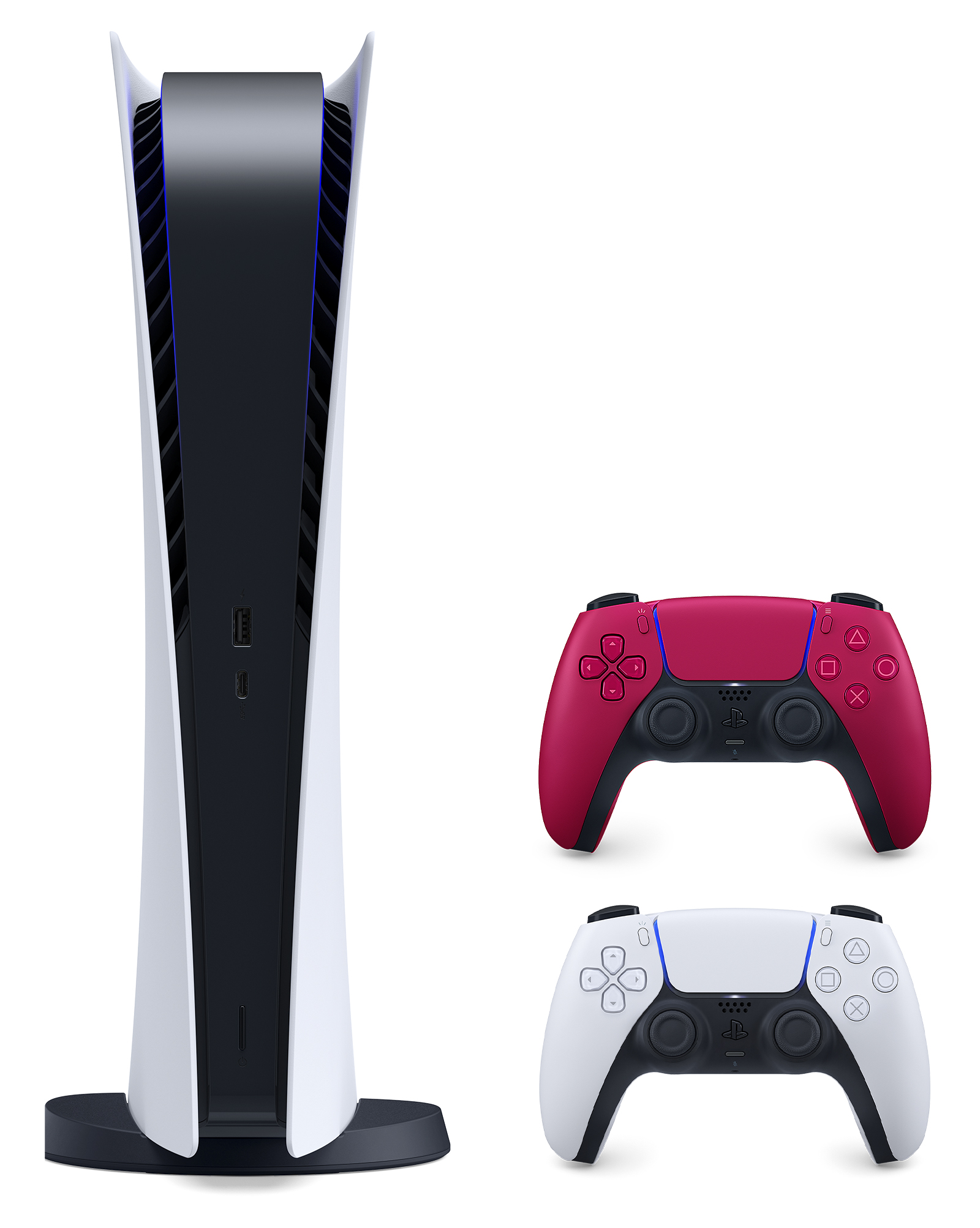 2021 New Play Station Digital Version Console with 2 Wireless Controllers - White & Cosmic Red
