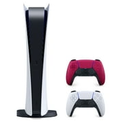 2021 New Play Station Digital Version Console with 2 Wireless Controllers - White & Cosmic Red