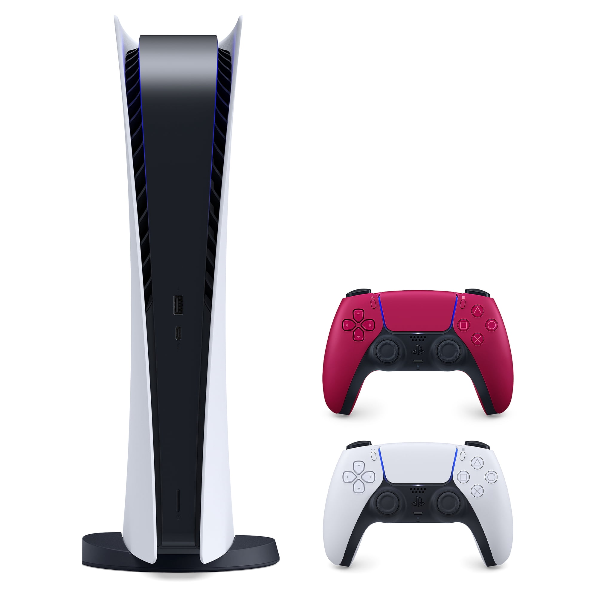 2021 New Play Station Digital Version Console with 2 Wireless Controllers - White & Cosmic Red