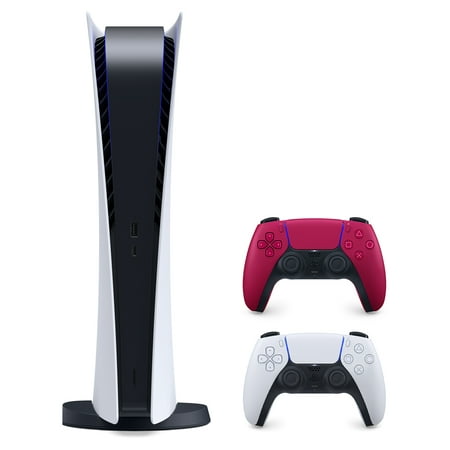 2021 New Play Station Digital Version Console with 2 Wireless Controllers - White & Cosmic Red