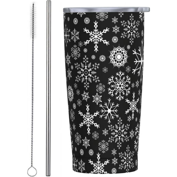 Winter Snowflakes 20oz Travel Tumbler With Lid And Straw, Christmas Stainless Steel Tumblers Insulated Coffee Cup Mug Gift For Men Women