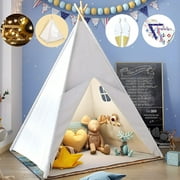 Wilwolfer Teepee Tent for Kids 3-10 Years Toddlers Indoor Outdoor White Canvas Playhosue
