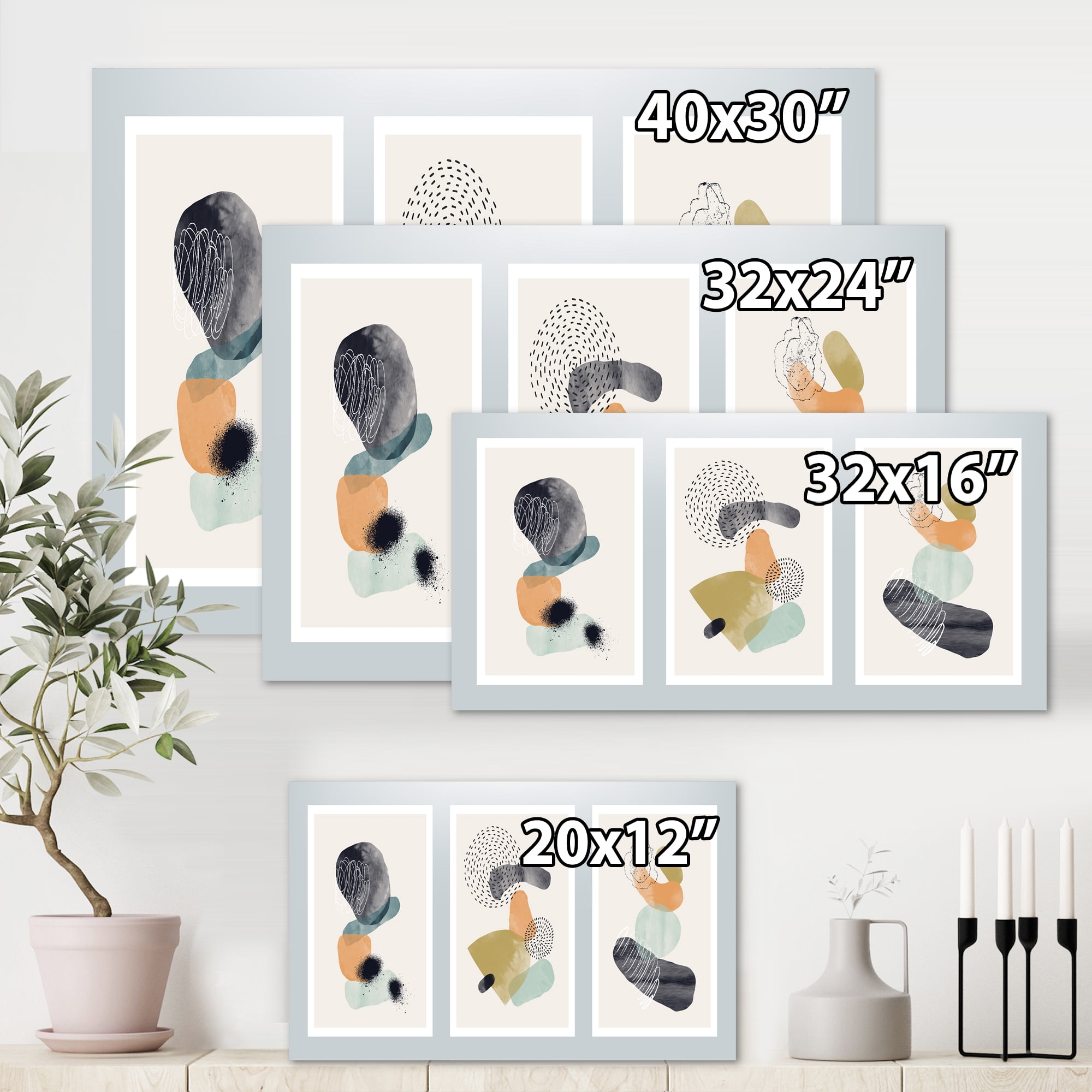 Designart ' Compostion Minimalistic of Organic Shapes I ' Modern Canvas Wall Art Print