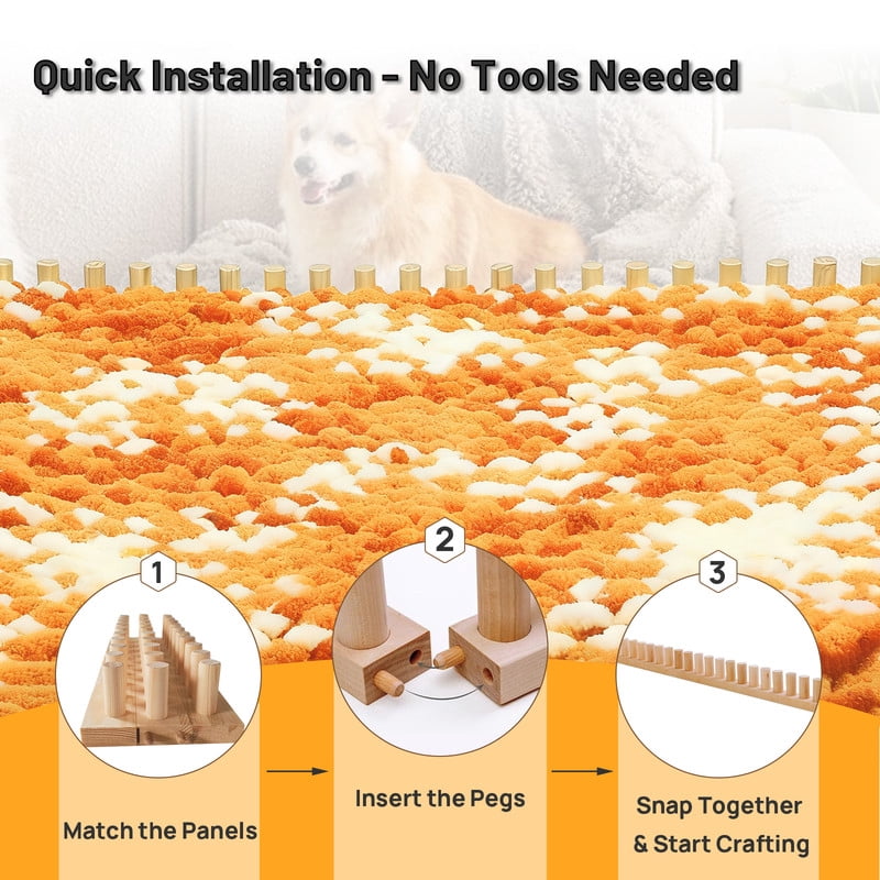 PUKNLY Chunky Blanket Loom, 46" Adjustable Chunky Yarn Loom Kit, Wood Knitting Loom for DIY Blankets, User-Friendly Blanket Making Kit for Home Decor & Stress Relief