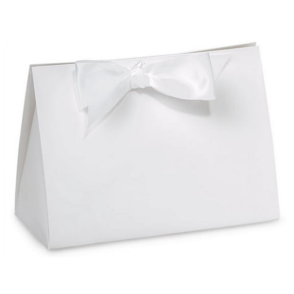 Pack of 100, Solid White Gloss Purse Totes Large 8 x 3.5" x 5.5" Great for Party Favors, Gift Basket Stuffers, & Jewelry Packaging