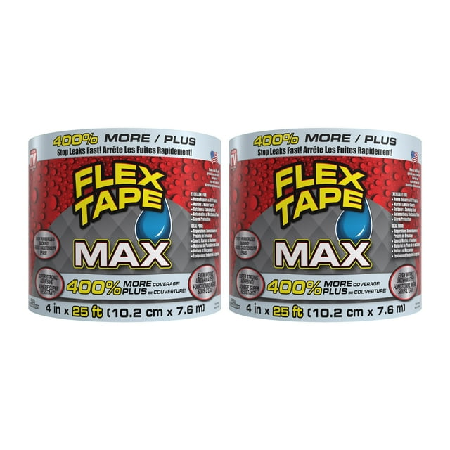 Flex Tape MAX - Strong Rubberized Waterproof Tape; Instantly Stop Leaks; Great for Home Repairs, Plumbing, Outdoor Gear, DIY Projects, Automotive Fixes, Clear, 4 in x 5 ft (10.2 cm x 1.52 m) - 2 Pack
