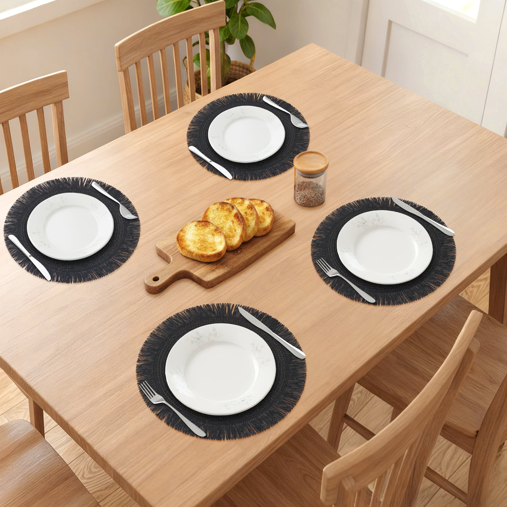 Unique Bargains Rustic Woven Round Placemats 6pcs Black 15"x15"