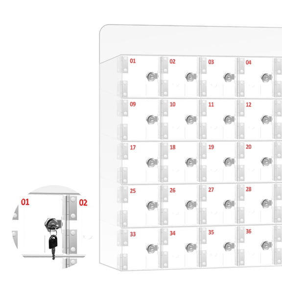 Muweixin 40 Slots Wall Mount Acrylic Cell Phone Locker Lockable Transparent Phone Storage Cabinet with Keys for Classroom Office Gym