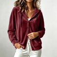 thumbnail image 2 of Velvet Long Sleeve Cardigan Hoodies Women Button Womens Hood Shirts Red M, 2 of 9