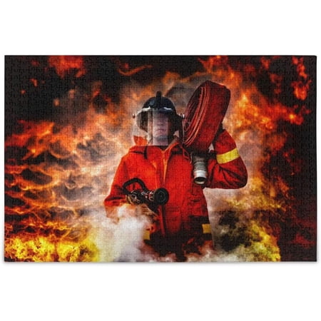 GZHJMY Fireman Firefighter with Fire Hose Fighting Fire Flame Burning Building Jigsaw Puzzles 500 Pieces Puzzle for Adults Kids DIY Gift