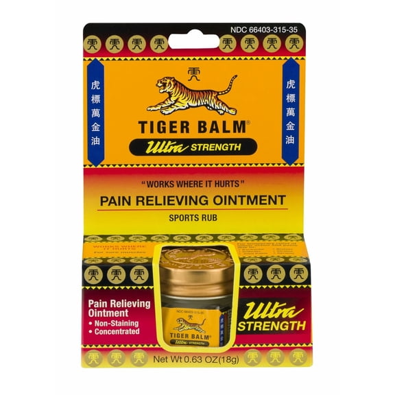 Tiger Balm Ultra Strength Pain Relief Ointment Sports Rub, .63oz, 12-Pack