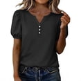 thumbnail image 2 of Women's Loose-Fit Linen Button-Up Shirt with Short Sleeves and Round Neck, 2 of 6