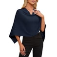 thumbnail image 2 of Women'S Poncho Sweater Slimming Fit Cropped Versatile Shawl Soft Knit Wraps Cowl Neck Short Tops Navy blue One size, 2 of 9