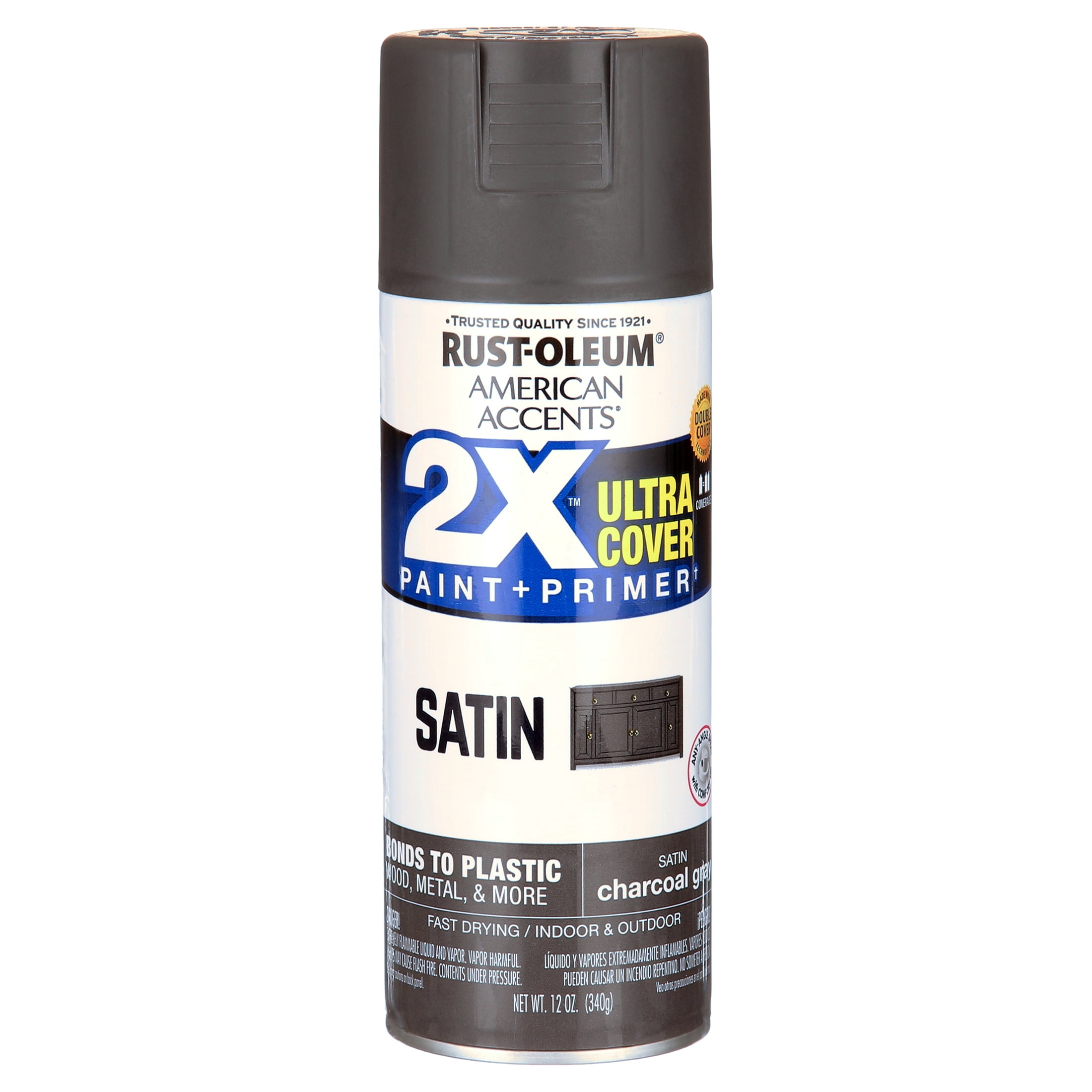 (2 pack) Charcoal Gray, Rust-Oleum American Accents 2X Ultra Cover Satin Spray Paint-342064, 12 oz