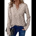 thumbnail image 1 of Blusas de Punto Gofre para Mujer, Camisas de Larga con Cuello en V, Blusas Casuales Elegantes Estilo Henley, Conjuntos de Otoño 2025 Albaricoque L, 1 of 6