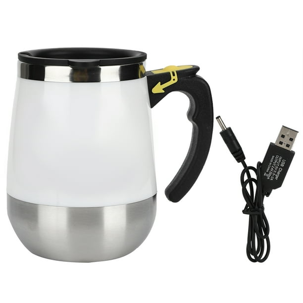 Taza de agua magnética eléctrica de acero inoxidable con carga USB, taza mezcladora para café, leche y agitación automática, 400 ml, color blanco
